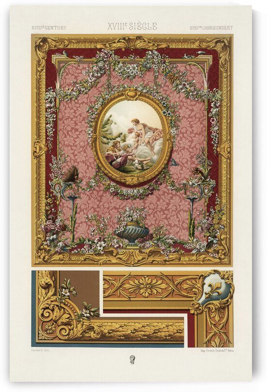 18th Century pattern. 1888 edition Lornement Polychrome by Albert Racine 1825–1893. by IStockHistory com