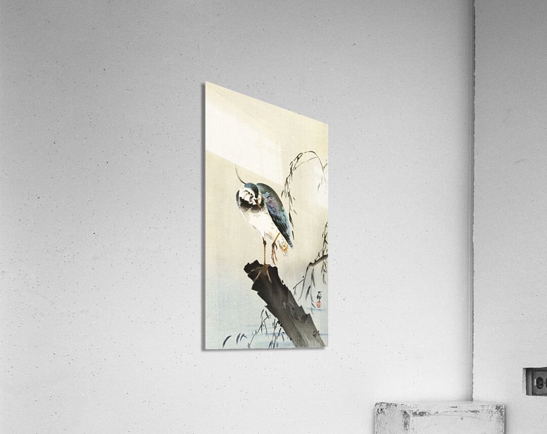 Lapwing on tree stump 1900 - 1930 by Ohara Koson 1877-1945. Acrylic Print