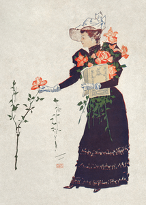Woman picking up flowers 1893 by Edward Penfield