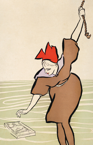 Woman picking up book 1894 by Edward Penfield