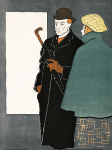 Man with walking stick and woman 1896 by Edward Penfield
