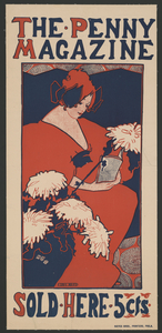 Woman holding book with art nouveau style chrysanthemum flowers in foreground 1896 print by Ethel Reed.