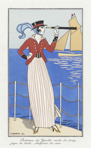 Costumes Parisiens No.164: Costume de Yacht from Journal des Dames et des Modes 1914 fashion illustration  by George Barbier. 