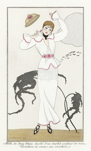 Costumes Parisiens no.21: Robe de drap blanc from Journal des Dames et des Modes 1912 fashion illustration by George Barbier. 