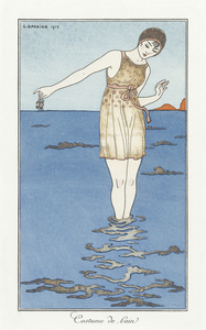 Costumes Parisiens: Costume de bain 1913 fashion illustration  by George Barbier. 