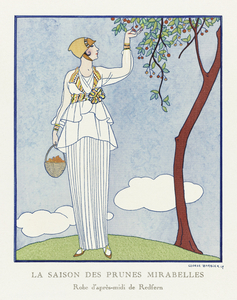 La saison des prunes mirabelles: Robe dapr&egraves-midi de Redfern 1914 fashion illustration  by George Barbier. 