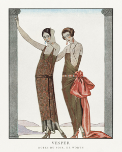 Vesper / Robes du soir de Worth from Gazette du Bon Ton No. 8 1922 fashion illustration  by George Barbier. 