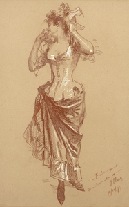 Danseuse et Jeune femme en jupon Drawings by Jules Chéret