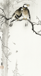 Two ring sparrows in the rain 1900 - 1930 by Ohara Koson 1877-1945.