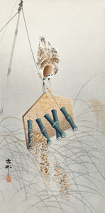 Ring sparrow on scarecrow 1900 - 1930 by Ohara Koson 1877-1945.