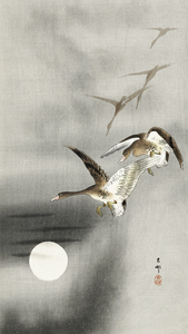 Geese in flight 1900 - 1930 by Ohara Koson 1877-1945.