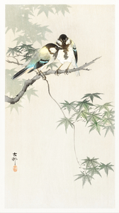 Great tits on maple branch 1900 - 1936 by Ohara Koson 1877-1945.