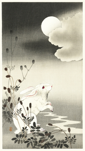 Rabbit at full moon 1900 - 1930 by Ohara Koson 1877-1945.