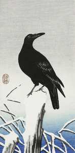 Crow on snowy pole 1925 - 1936 by Ohara Koson 1877-1945.