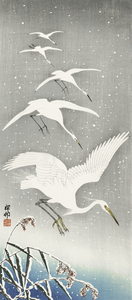 Descending egrets in snow 1925 - 1936 by Ohara Koson 1877-1945.