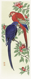 Red and a blue parrot 1925 - 1936 by Ohara Koson 1877-1945.