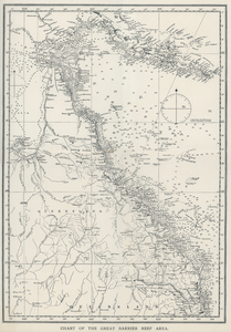 Chart of the Great Barrier Reef Area from The Great Barrier Reef of Australia 1893 by William Saville-Kent 1845-1908. 