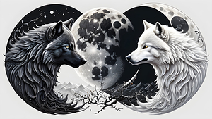 White Wolf Black Wolf Moon By ISHISH