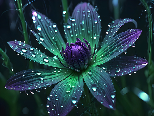 A glowing ultraviolet punk flower By ISHISH Print