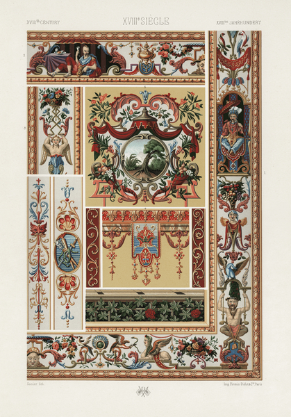 18th Century pattern. 1888 edition Lornement Polychrome by Albert Racine 1825–1893. Print