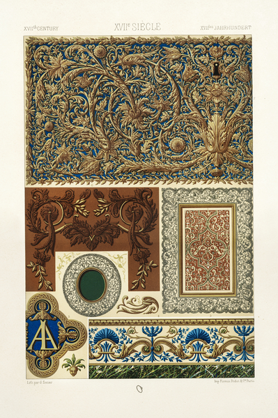 17th Century pattern. 1888 edition Lornement Polychrome by Albert Racine 1825–1893. Print