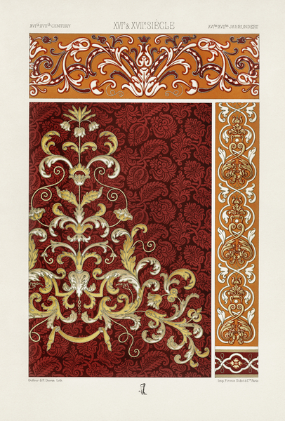 16th and 17th Century pattern. 1888 edition Lornement Polychrome by Albert Racine 1825–1893. Print