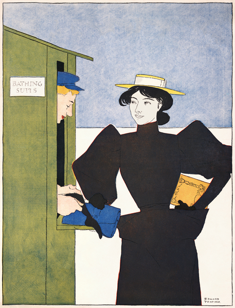 Woman picking up bathing suits 1895 by Edward Penfield Print
