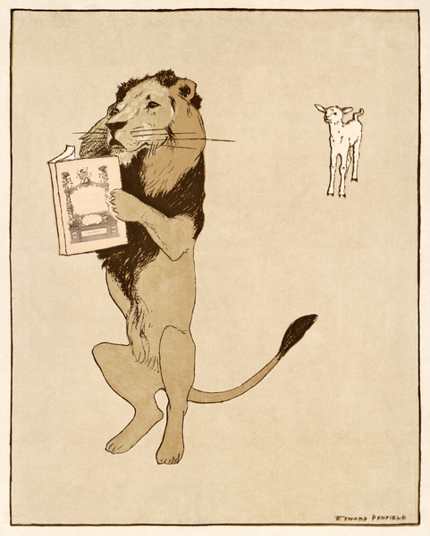 Lion and a book 1894 by Edward Penfield Print