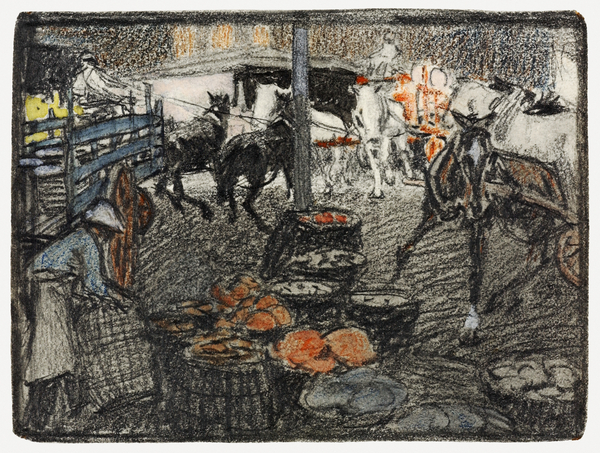 A busy scene of a market by Edward Penfield 1866-1925 Print