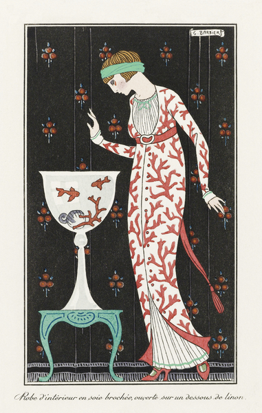 Costumes Parisiens: Grande robe du soir from Journal des Dames et des Modes 1913 fashion illustration  by George Barbier.  Print