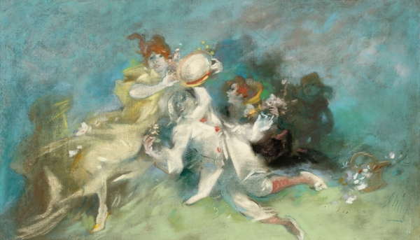 Pierrot and Columbine Figurative Poster by Jules Chéret Print