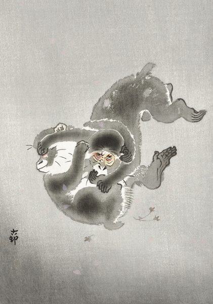 Two playing monkeys 1900 - 1930 by Ohara Koson 1877-1945. Print