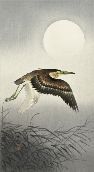 Heron at full moon 1900 - 1930 by Ohara Koson 1877-1945. Print