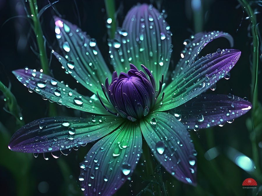 A glowing ultraviolet punk flower By ISHISH  Print