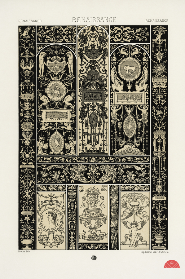 Renaissance pattern. 1888 edition Lornement Polychrome by Albert Racine 1825–1893.  Print
