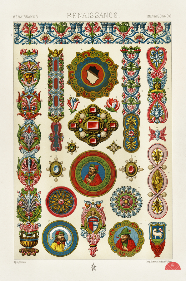 Renaissance pattern. 1888 edition Lornement Polychrome by Albert Racine 1825–1893.  Print