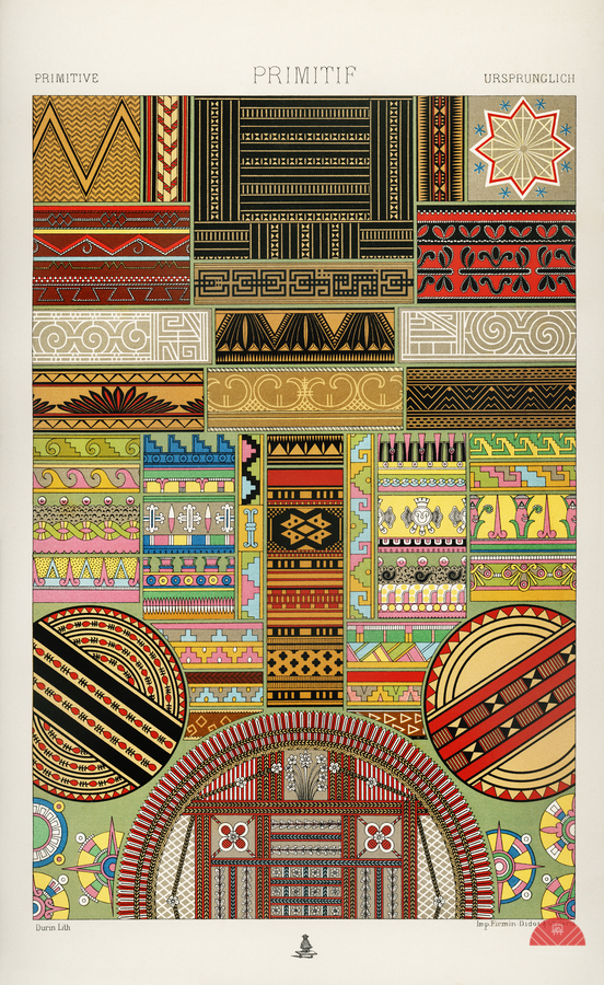 Primitive pattern. 1888 edition Lornement Polychrome by Albert Racine 1825–1893.  Print
