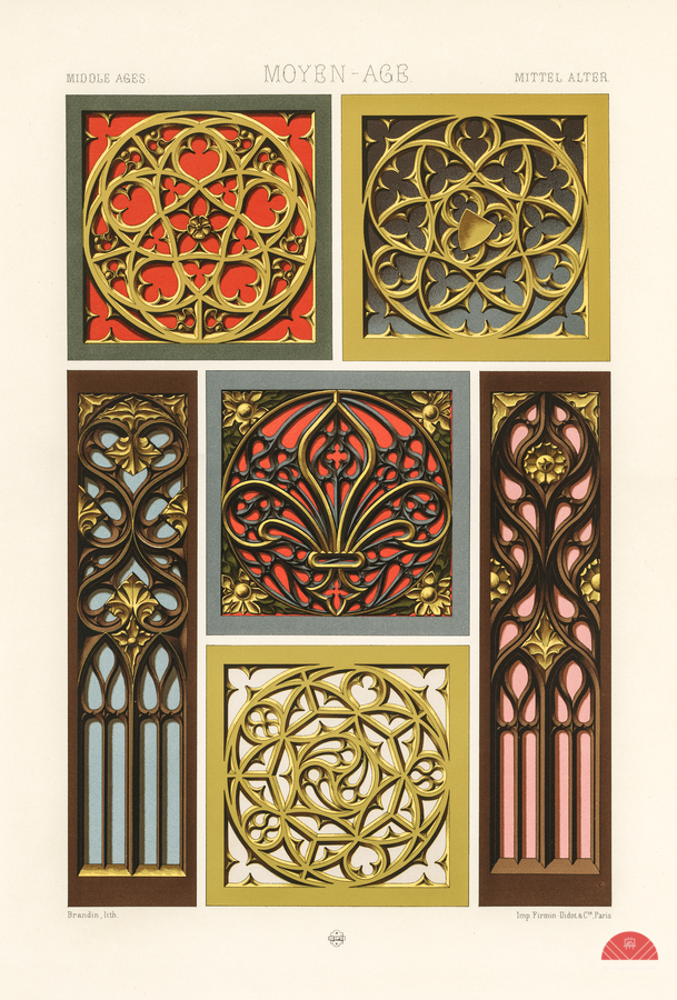 Middle-Ages pattern. 1888 edition Lornement Polychrome by Albert Racine 1825–1893.  Print