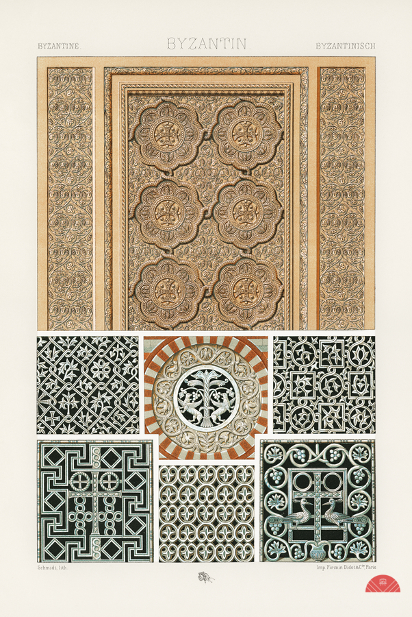 Byzantine pattern. 1888 edition Lornement Polychrome by Albert Racine 1825–1893.  Print