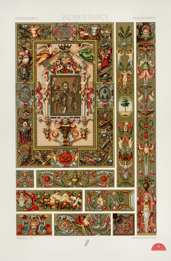 Renaissance pattern. 1888 edition Lornement Polychrome by Albert Racine 1825–1893.  Print