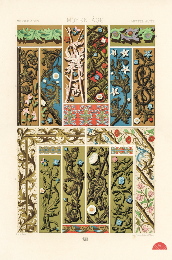 Middle-Ages pattern. 1888 edition Lornement Polychrome by Albert Racine 1825–1893.  Print