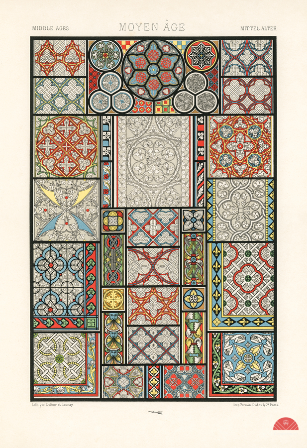 Medieval pattern. 1888 edition Lornement Polychrome by Albert Racine 1825–1893.  Print