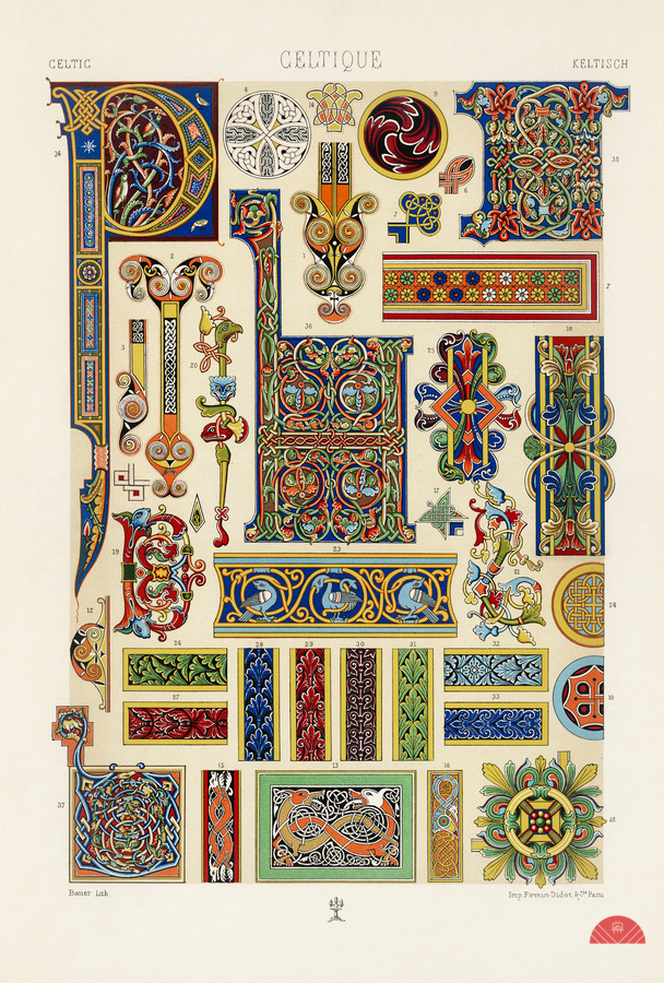 Celtic pattern. 1888 edition Lornement Polychrome by Albert Racine 1825–1893.  Print