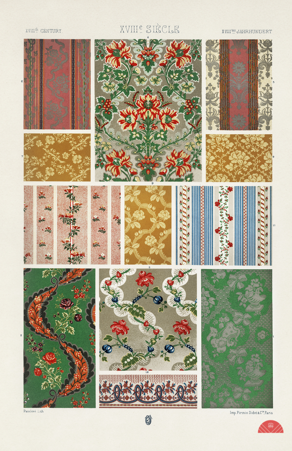 18th Century pattern. 1888 edition Lornement Polychrome by Albert Racine 1825–1893.  Print