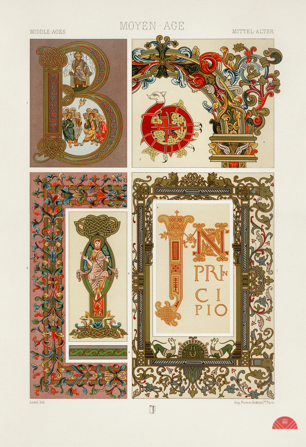 Middle-Ages pattern. 1888 edition Lornement Polychrome by Albert Racine 1825–1893.  Print