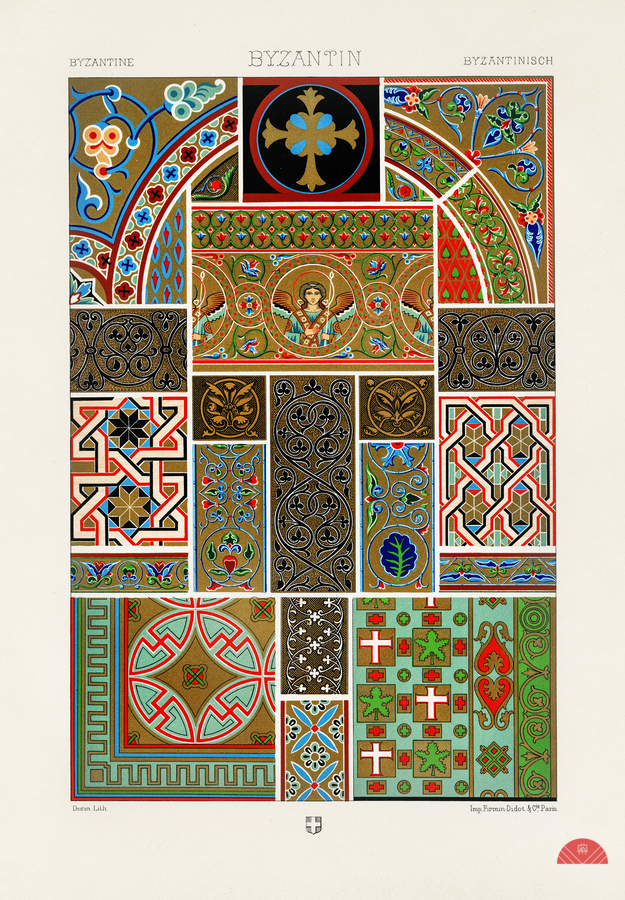 Byzantine pattern. 1888 edition Lornement Polychrome by Albert Racine 1825–1893.  Print