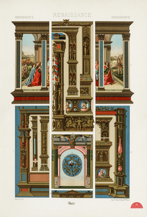 Renaissance pattern. 1888 edition Lornement Polychrome by Albert Racine 1825–1893.  Print