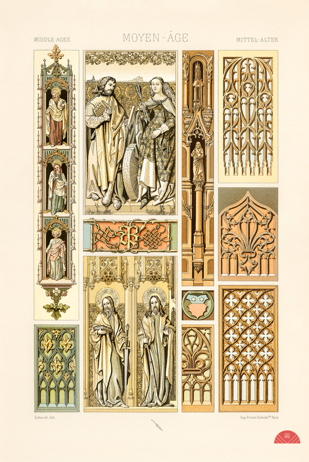 Middle-Ages pattern. 1888 edition Lornement Polychrome by Albert Racine 1825–1893.  Print