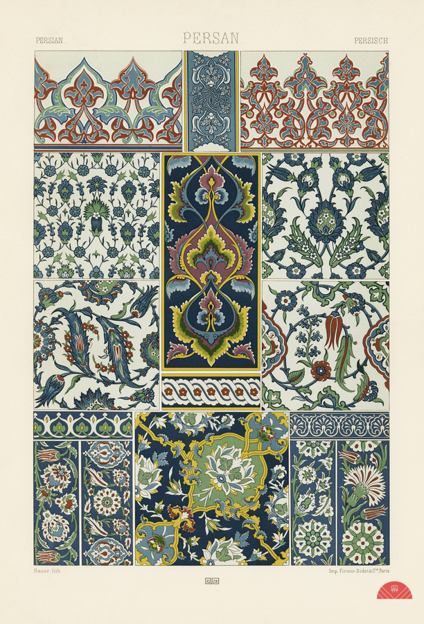 18th Century pattern. 1888 edition Lornement Polychrome by Albert Racine 1825–1893.  Print