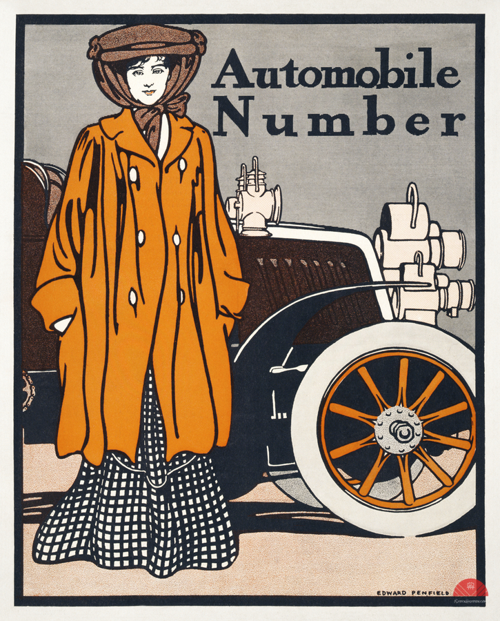 Woman and a vintage car 1903 by Edward Penfield  Print